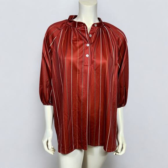 Vintage Birds & Bees Maternity Blouse | Burnt Sienna Striped | Size 40 - Picture 1 of 6